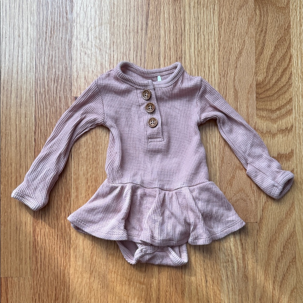 Pink Long Sleeve Baby Bodysuit with Skirt